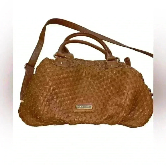 Steve Madden Brown Faux Leather Woven Design Crossbody Bag Adjustable Strap - Picture 2 of 7